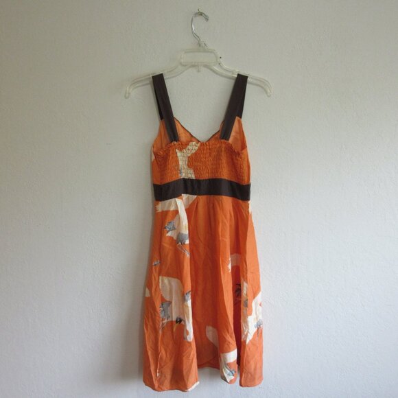 MOULINETTE SOEURS Orange Swans Silk Sweetheart Neck 4 Sleeveless Dress - Picture 3 of 6